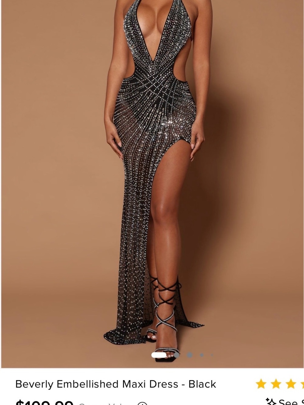 Fashion Nova Black Embellished Cutout Halter Maxi Dress. SHOWSTOPPER